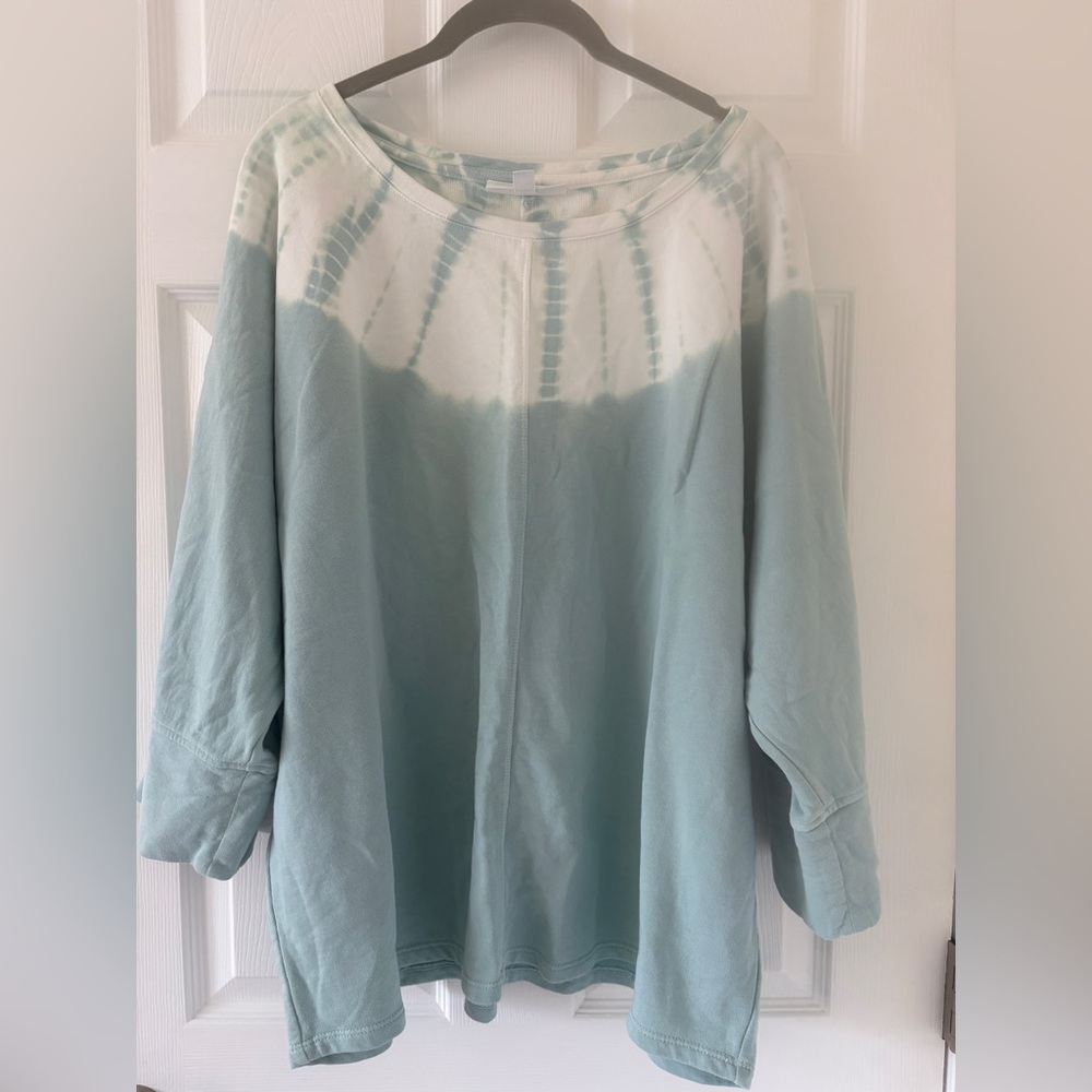 Pure Jill, Tie-Dye 3/4 Sleeve Sweet Shirt- Green and Off White